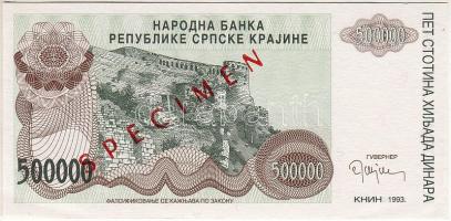 Horvátország/Krajina Szerb Köztársaság  1993. 500.000D "Specimen" T:I