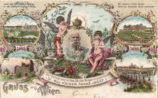 1899 Vienna, Wien; 50 jährige Regierungsjubiläum Kaiser Franz Josef I. / Franz Joseph anniversary of reign, litho