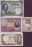 Spanyolország 1925-1970. 4 klf bankjegy T:II,III