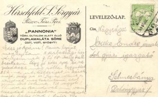 Pannonia Sör, Hirschfeled S. Sörgyár Rt., Pécs / Hungarian beer advertisement litho s: Schneider (EK...