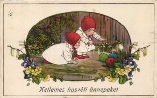 Easter, children, Erika Nr. 2037, floral, litho s: P. Ebner