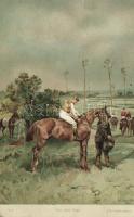 'Vor dem Start' / 'Before start' horse rider , Stengel 29213 litho