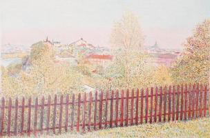 Perger Dénes: Ősz. Színezett litógráfia, papír, számozott, jelzett, 26,5×40 cm