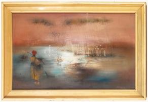Várkonyi János (1947-): Csősz. Olaj, farost, jelzett, üvegezett keretben, 60×80 cm