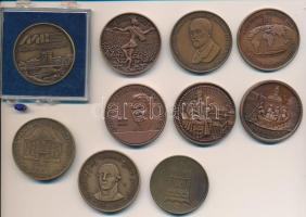 10db vegyes bronz emlékérem nagy magyarok témában, közte 1986. "Magyar Hitelbank Rt.- Széchenyi...