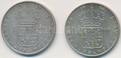 Svédország 1955-1966. 1K Ag "VI. Gusztáv" (2x) T:2
Sweden 1955-1966. 1 Krona Ag "Gust...