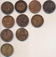 10db különféle "Magyar Éremgyűjtők Egyesülete" bronz emlékérem T:1
