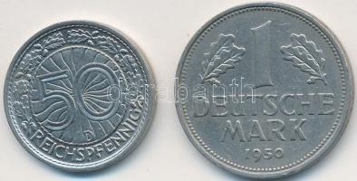 Német Birodalom/Weimari Köztársaság 1928D 50pf Ni + NSZK 1950F 1M Cu-Ni T:2
German Reich / Weimar Re...