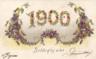 1900 New Year, floral litho