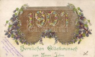 1901 New Year, floral litho