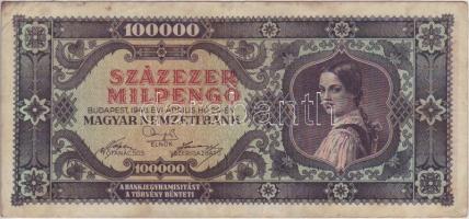 1946. 100.000Milpengő erősen balra tolódott alapnyomat! T:II/III