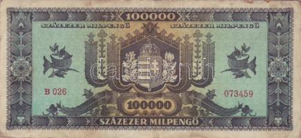 1946. 100.000Milpengő erősen balra tolódott alapnyomat! T:II/III