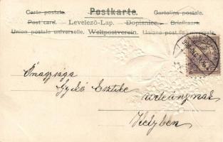 1901 Boldog új évet! / New Year greeting card, clover, floral Emb. litho
