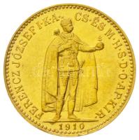 1910KB 10K Au "Ferenc József" Körmöcbánya (3.38g/0.900) T:2- Hungary 1910KB 10 Korona Au "Franz Joseph" Kremnitz (3.38g/0.900) C:VF Huszár: 2200., Adamo K8