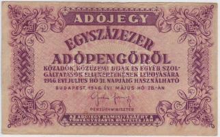 1946. 100.000Adópengő hátlapon keret és szöveg erősen felfelé csúszva T:II
