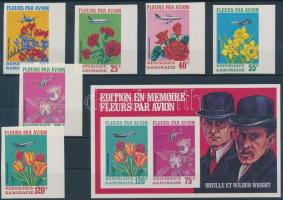 Flowers margin imperforated set + block, Virágok ívszéli vágott sor + blokk