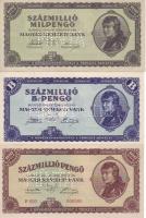 1945/46. 500P, 1000P, 10.000P, 100.000P, 100.000P kék, 1000.000P, 10.000.000P, 100.000.000P, 1000.00...