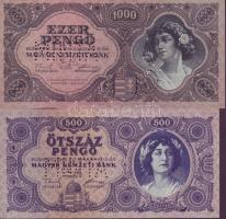 1945/46. 500P, 1000P, 10.000P, 100.000P, 100.000P kék, 1000.000P, 10.000.000P, 100.000.000P, 1000.00...