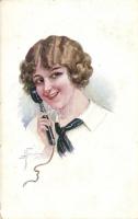 Lady with phone, Art novelty series 22-75. artist signed
