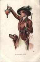 Hunting girl, dog, pheasant, Serie 2023/2. s: Barber (EB)