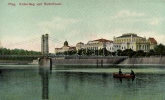 Praha, Prag; Kettensteg, Rudolfinum / music auditorium, bridge, boat (fl)