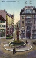 Basel, Fischmarktbrunnen / fountain, tram, Alfred Kugler's photographic studio, dentist
