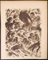 Ruzicskay György (1896-1993): Csata. Algrafia, papír, jelzett az algrafián, 31 x 23 cm