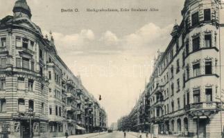 Berlin, Markgrafendamm, Stralauer Allee / avenue, flower shop, drug store, Otto Kohns distillation shop (EB)
