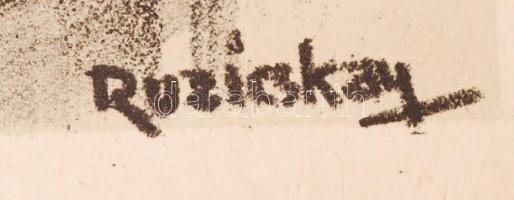 Ruzicskay György (1896-1993): A város. Algrafia, papír, jelzett az algrafián, 31 x 23 cm