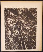 Ruzicskay György (1896-1993): Fogaskerekek. Algrafia, papír, jelzett az algrafián, 31 x 23 cm