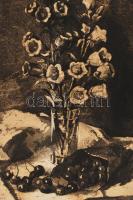 Kórusz József (1927-2010): Virág cseresznyével. Rézkarc, karton, foltos, jelzett, 39×29 cm