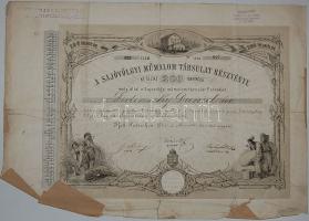 1873 "Sajóvölgyi Műmalom Társulat részvénye 200 Ft-ról dekoratív értékpapír T:IV bal alsó sarok hiányos, ragasztva RR!!