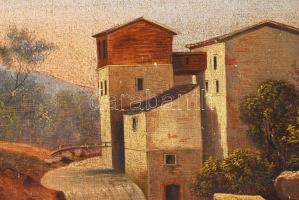 Jelzés nélkül: Horgászó ember. Olaj, vászon, antik keretben, 17×24 cm