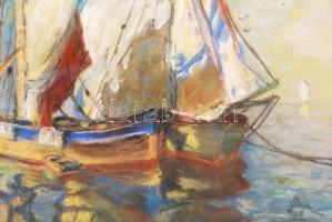 Olga jelzéssel: Vitorlások. Pasztell, papír, üvegezett keretben, 24×30 cm