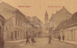 Pápa, Kossuth Lajos utca, Lövinger Rafael cipész, Saudek Miksa és Barna Ignácz kereskedései