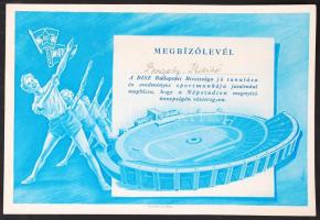 1953 Bp., A DISZ Budapesti Bizottsága által kiadott, a Népstadion megnyitó ünnepségén való részvételre jogosító megbízólevél