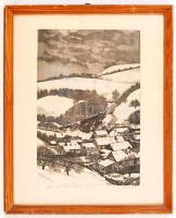 Gaál Domonkos (1940-2009): Falu a Mátrában.  Rézkarc, papír, jelzett, 40×26 cm