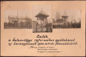 1928 Bp., XI. Kelenvölgyi református templom harangszentelés fotókkal illusztrált, kézi készítésű emléklap 25x17 cm