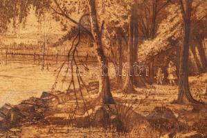 Ék Sándor (1902-1975): Balatoni táj. Rézkarc, papír, jelzett, üvegezett keretben, 28×39 cm