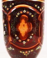 Rubin vörös üveg kehely, kézzel festett, csiszolt, hámozott, hibátlan, m:18 cm