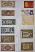 Albumba rendezett bankjegy, szükségpénz, csekk gyűjtemény, összesen 59db, magyar és külföldi bankjegyek különféle tévnyomatok, minta, vágási hibás és ív kiadásokkal! A specializált gyűjtemény a hibák/eltérések leírásaival indexelt! Nice collection of banknotes, necessity notes and cheques in collectors album, it contains 59pcs of different notes such as city banknotes, bills, collection of Hungarian and foreign banknotes with paper money with various specimen, essays and cutting errors. C:Mixed