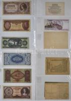 Albumba rendezett bankjegy, szükségpénz, csekk gyűjtemény, összesen 59db, magyar és külföldi bankjeg...