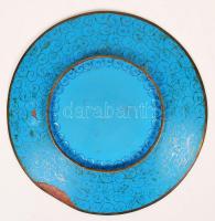 Antik madaras kínálótál, zománc díszítéssel, sérült, d:30 cm