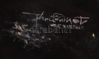 Vietnami lakk váza, kézzel festett, jelzett, m:19 cm