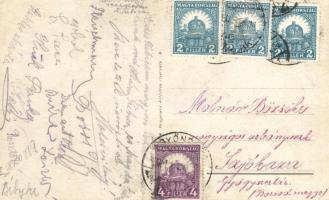 Italian art postcard, Clown couple on the Moon, artist signed