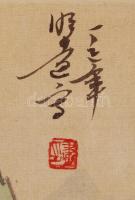 Jelzett kínai tájkép, akvarell, selyem, üvegezett keretben, 30×20 cm