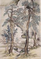 Kínai szőtt tájkép, jelzett, 120×30 cm