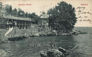 Abbazia, Angliolina Seebad / beach, boat, bathers, Divald Károly (EK)