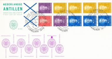 Queen Julianna I. stamp-booklet sheet on FDC (Mi 15 D, 21 D, 381 D-E - 382 D-E), I. Julianna királynő bélyegfüzetlap FDC (Mi 15 D, 21 D, 381 D-E - 382 D-E)