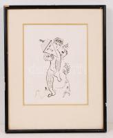 Marc Chagall (1887-1985): L' homme et masque. Litográfia, papír, jelzés nélkül, hátán bírálati szám:71/985, 26×21 cm